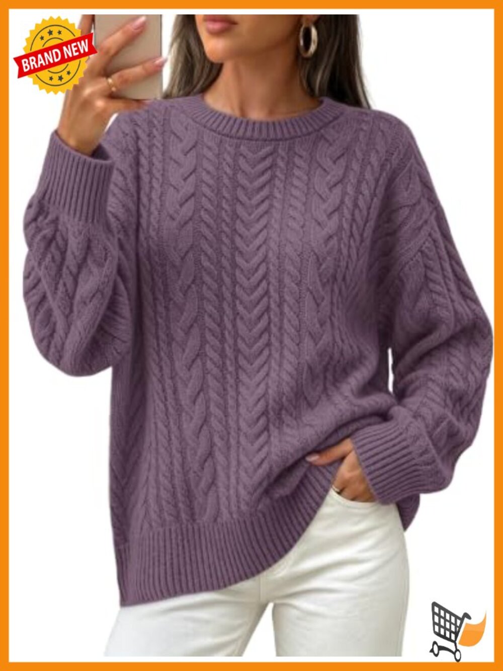 Cozy Cable Knit Long Sleeve Sweater Pullover Tunic Crew Neck Fall Winter